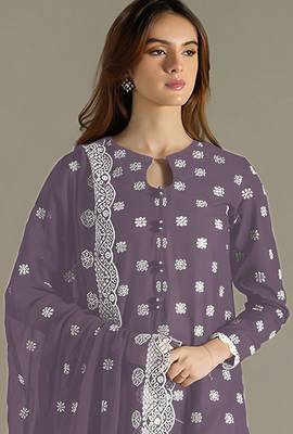 Purple embroidered faux georgette semi-pakistani salwar suit 2
