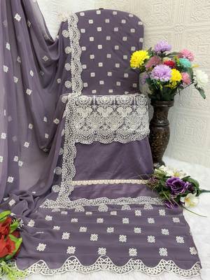 Purple embroidered faux georgette semi-pakistani salwar suit 3