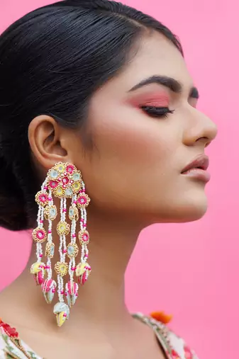Gold plated multicolor yellow metal based earrings
