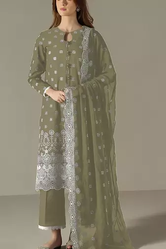 Green embroidered faux georgette semi-pakistani salwar suit