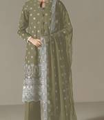 Green embroidered faux georgette semi-pakistani salwar suit