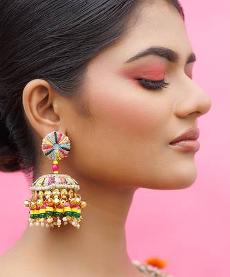 Yellow gold plated multicolor metal based earrings 1