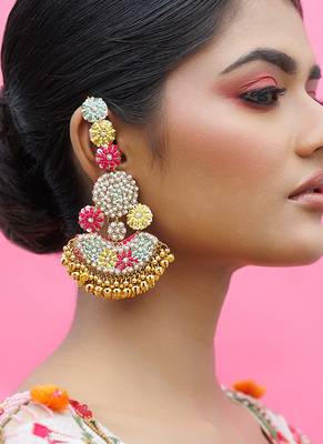 Metal based multicolor yellow gold plated earrings 1