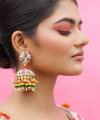 Yellow gold plated multicolor metal based earrings 2