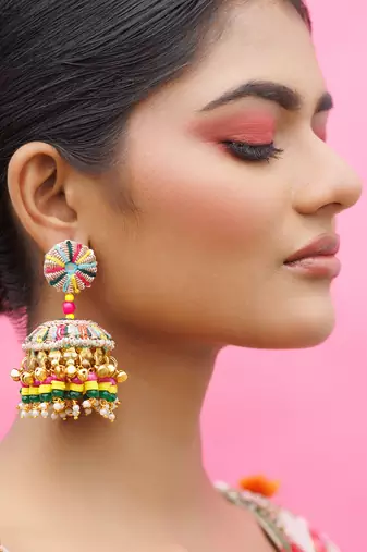 Yellow gold plated multicolor metal based earrings