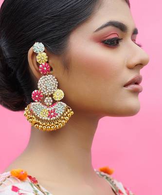 Metal based multicolor yellow gold plated earrings 2