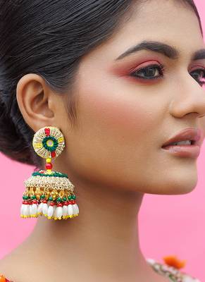 Metal based yellow gold plated multicolor earrings 1