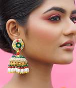 Metal based yellow gold plated multicolor earrings