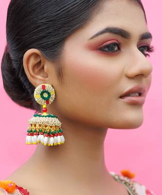 Metal based yellow gold plated multicolor earrings 2
