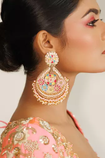 Multicolor yellow gold metal based plated earrings