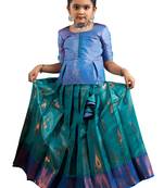 green copper drops Banarasi Elbow Sleeve pattu pavadai | langa for girls