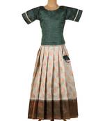 white copper pendant Banarasi Elbow Sleeve pattu pavadai | langa for girls