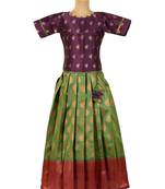 green copper pendant Banarasi Elbow Sleeve pattu pavadai | langa for girls