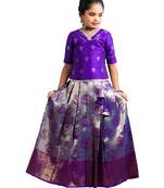 Girls purple dancing annam Banarasi Elbow Sleeve pattu pavadai langa