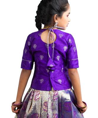 Girls purple dancing annam Banarasi Elbow Sleeve pattu pavadai langa 3