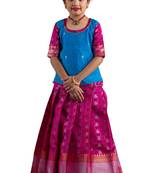 Girls pink diamond tulips Banarasi Elbow Sleeve pattu pavadai
