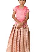 pink banarasi pattu pavadai set for girls