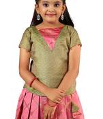 Pink golden vector Banarasi Short Sleeve pattu pavadai for girls 