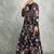 Blue floral printed georgette anarkali with scalloping dupatta set of 3