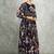 Blue floral printed georgette anarkali with scalloping dupatta set of 3