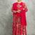 Hot pink floral printed georgette anarkali with scalloping dupatta set of 3