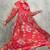 Hot pink floral printed georgette anarkali with scalloping dupatta set of 3