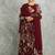Wine floral printed georgette anarkali with scalloping dupatta set of 3
