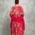 Hot pink floral printed georgette anarkali with scalloping dupatta set of 3