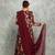 Wine floral printed georgette anarkali with scalloping dupatta set of 3