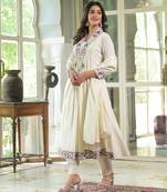 pear green embroidered cotton kurta sets