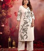 snowy dark white embroidered cotton kurta sets