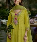 green embroidered cotton kurta sets