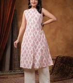 crimson red printed cotton kurta sets