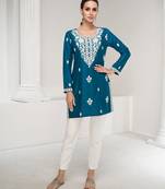 indigo blue embroidered cotton kurta sets