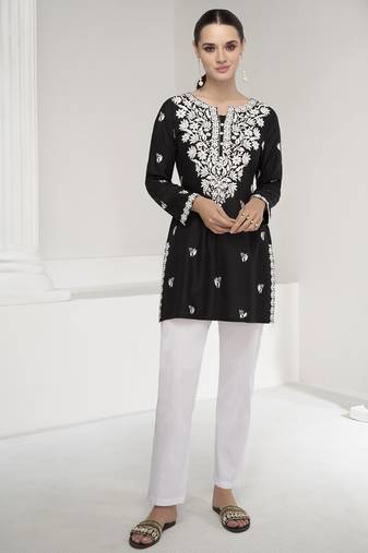 swish black embroidered cotton kurta sets
