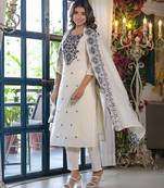 pearljade light white embroidered cotton kurta sets