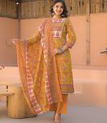 amber dark yellow printed cotton kurta sets