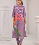 lilies purple printed cotton kurta sets