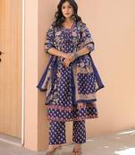 navy navy blue printed cotton kurta sets