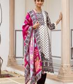 angel dark white printed blended kurta sets