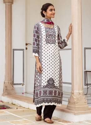 angel dark white printed blended kurta sets 2