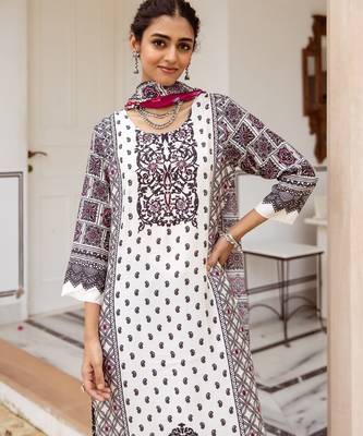 angel dark white printed blended kurta sets 4