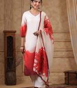 crimson dark white printed cotton kurta sets