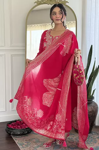 Women  Roman Silk Straight Kurta Pant and Dupatta Set