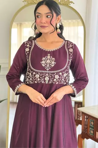 Women Beautiful Vichitra Silk Flared Kurta Pant and Dupatta Set
