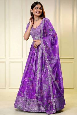 Digital Print Georgette sequin Work Lehenga Choli With Unstitched Blouse and Dupatta 1