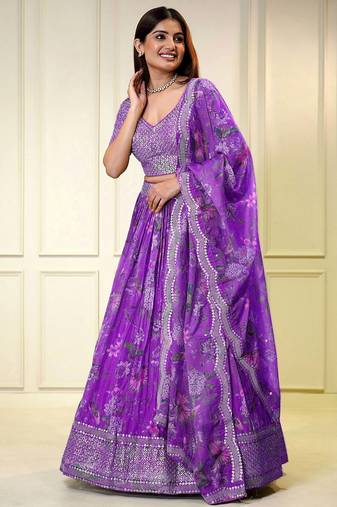 Digital Print Georgette sequin Work Lehenga Choli With Unstitched Blouse and Dupatta