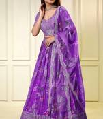 Digital Print Georgette sequin Work Lehenga Choli With Unstitched Blouse and Dupatta