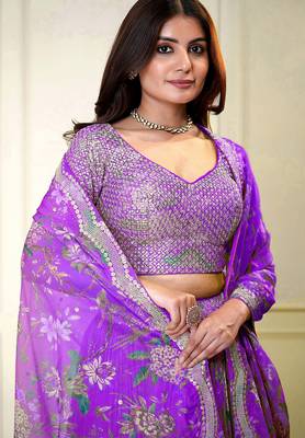 Digital Print Georgette sequin Work Lehenga Choli With Unstitched Blouse and Dupatta 3