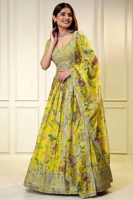 Digital Print Georgette sequin Work Lehenga Choli With Unstitched Blouse and Dupatta 1